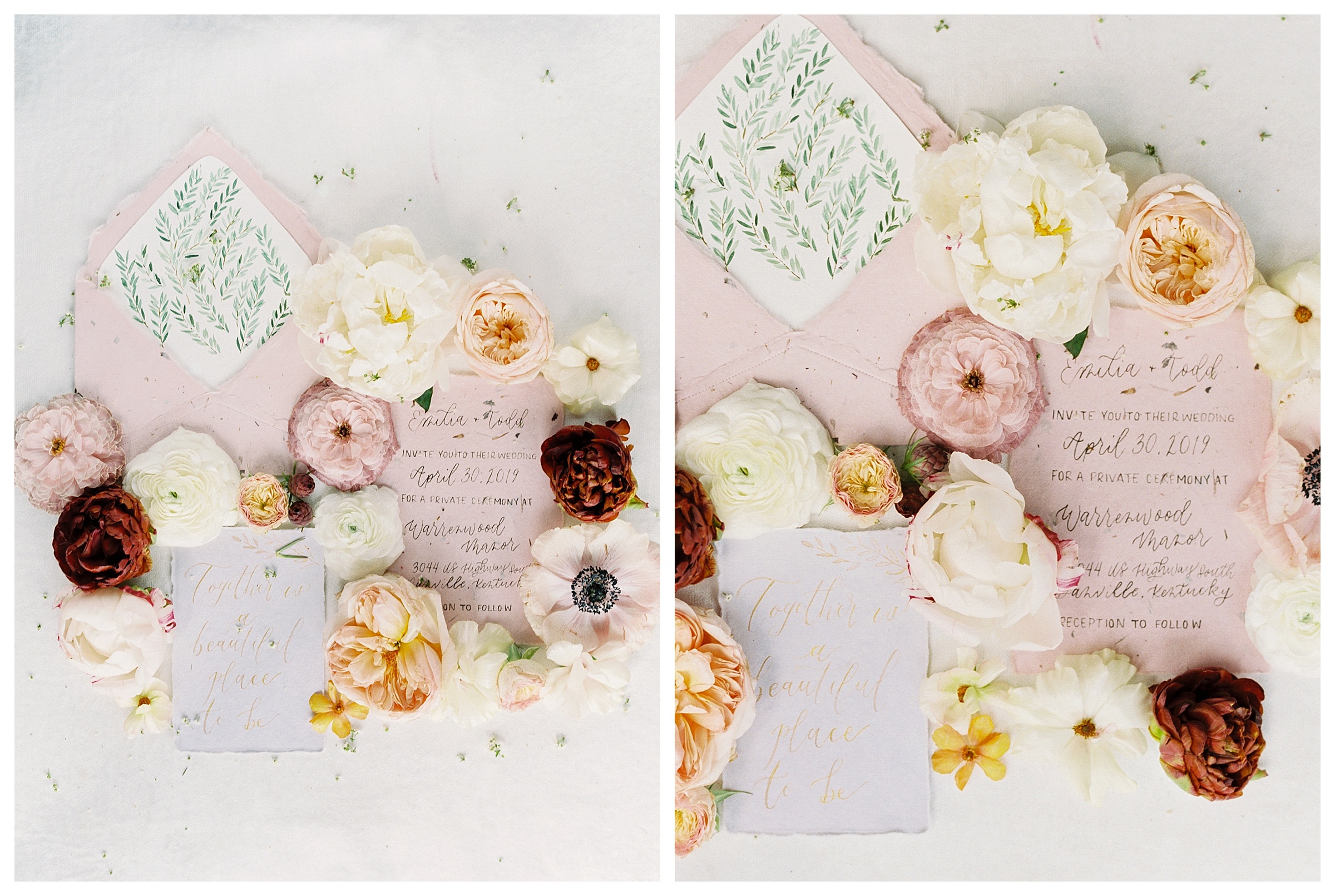 Fine art floral wedding invitation suite